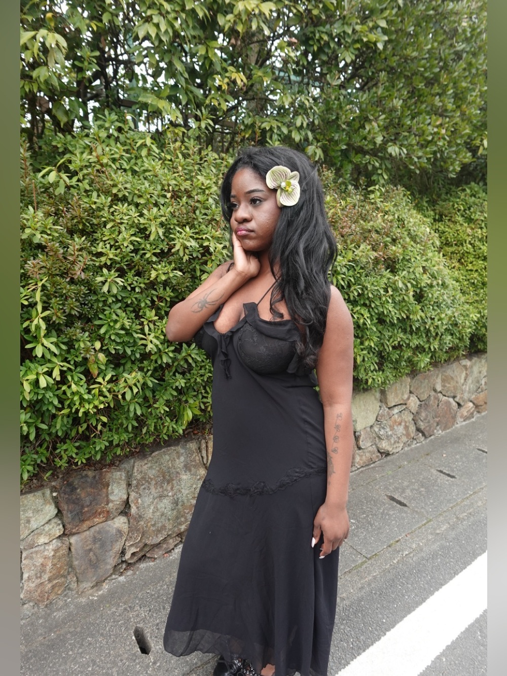 Black Slip Dress with Lace Detail